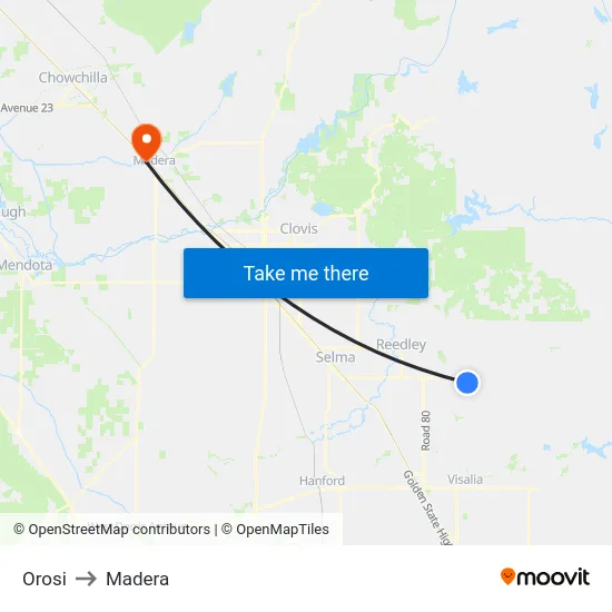 Orosi to Madera map