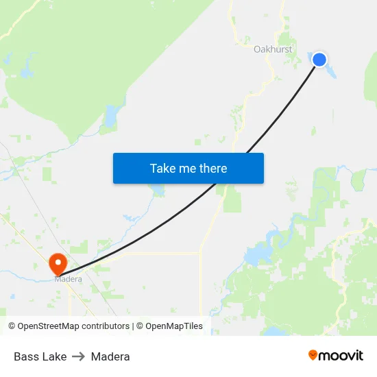 Bass Lake to Madera map