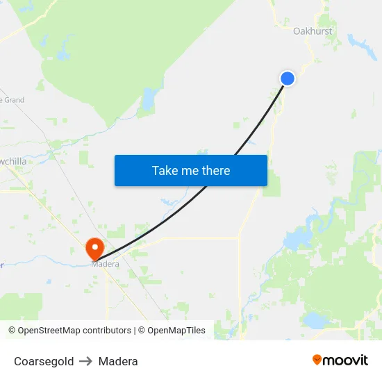 Coarsegold to Madera map