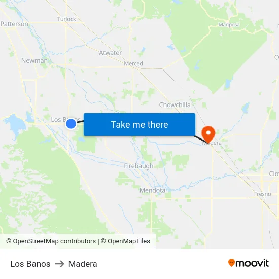Los Banos to Madera map