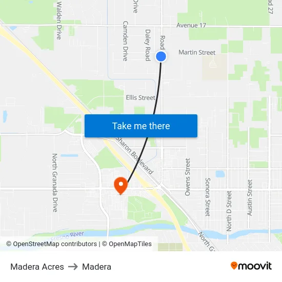 Madera Acres to Madera map