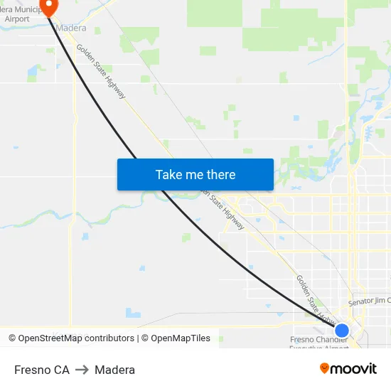 Fresno CA to Madera map