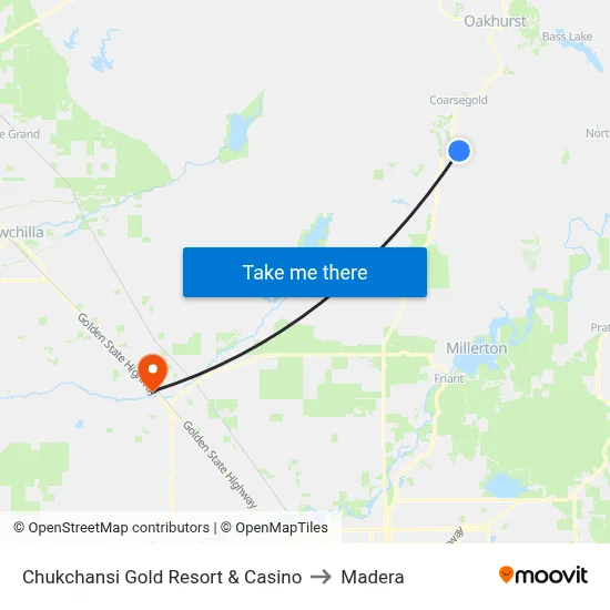 Chukchansi Gold Resort & Casino to Madera map