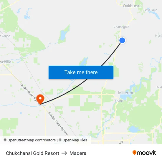 Chukchansi Gold Resort to Madera map