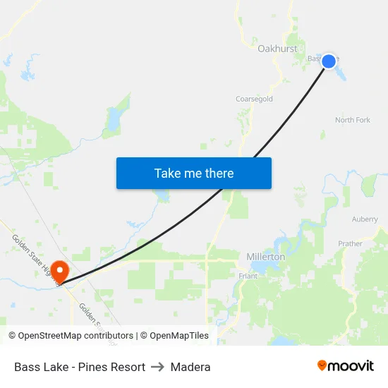 Bass Lake - Pines Resort to Madera map