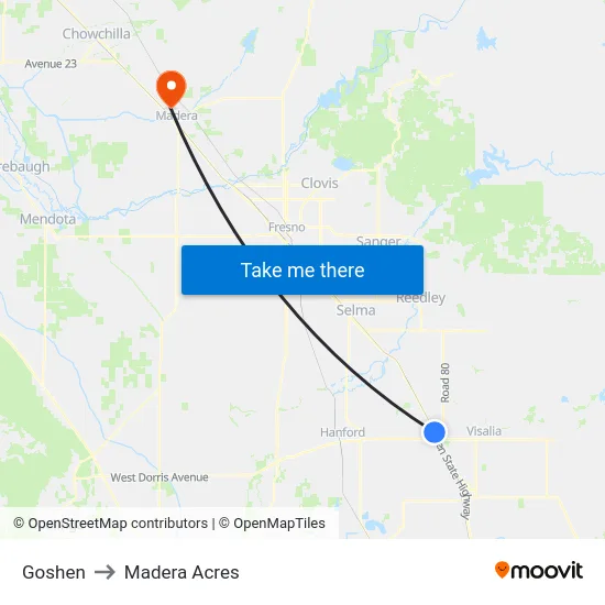 Goshen to Madera Acres map