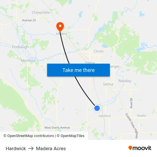 Hardwick to Madera Acres map