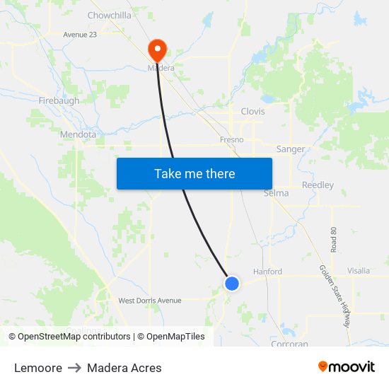 Lemoore to Madera Acres map