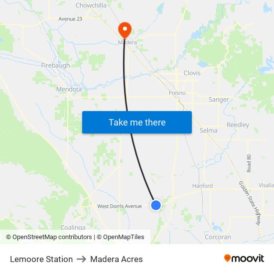 Lemoore Station to Madera Acres map