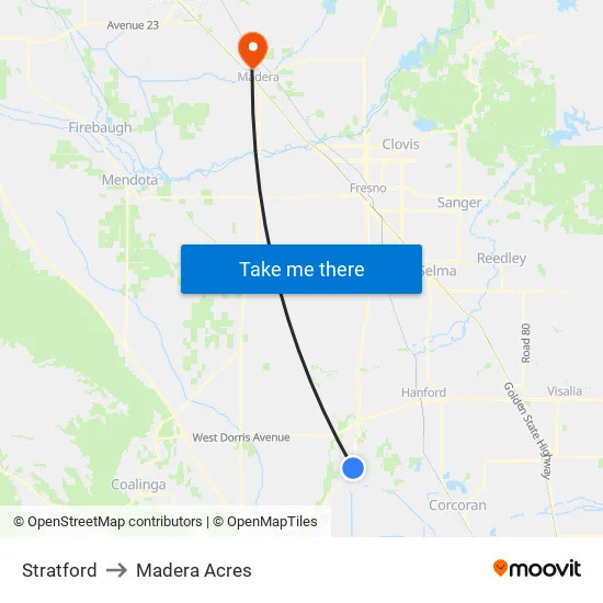Stratford to Madera Acres map