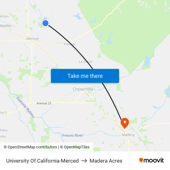 University Of California-Merced to Madera Acres map