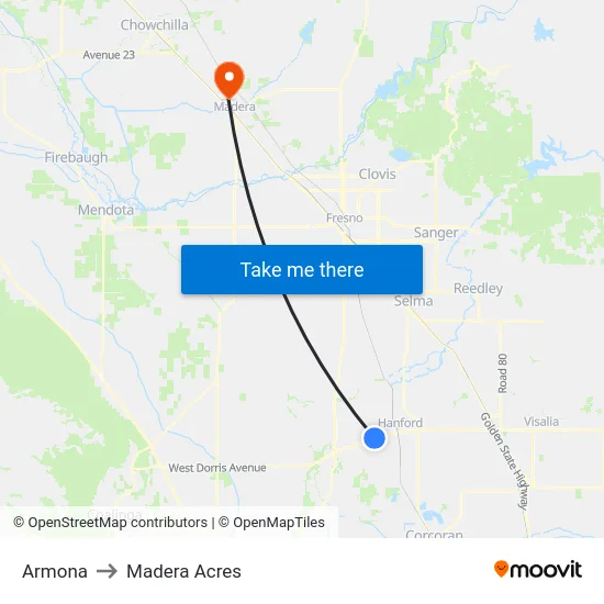 Armona to Madera Acres map