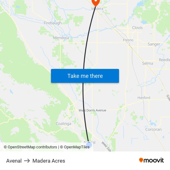 Avenal to Madera Acres map