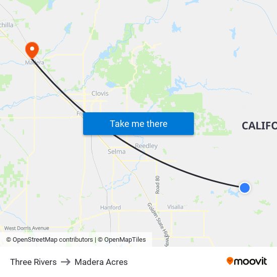Three Rivers to Madera Acres map