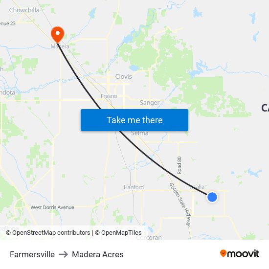 Farmersville to Madera Acres map