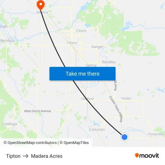 Tipton to Madera Acres map