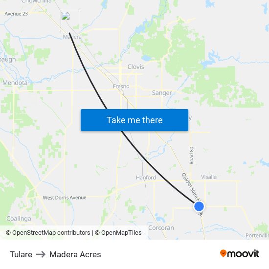 Tulare to Madera Acres map