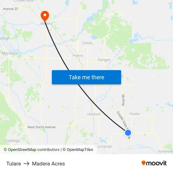 Tulare to Madera Acres map