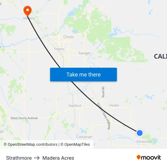 Strathmore to Madera Acres map
