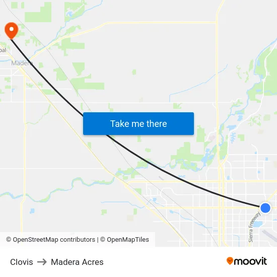 Clovis to Madera Acres map