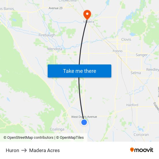 Huron to Madera Acres map