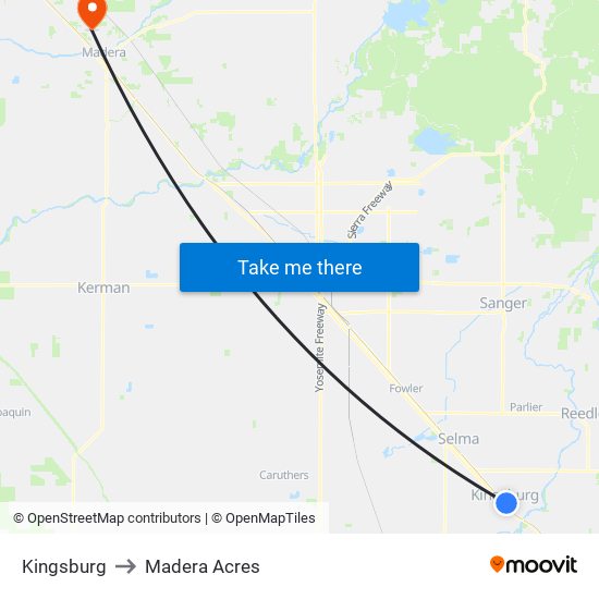 Kingsburg to Madera Acres map