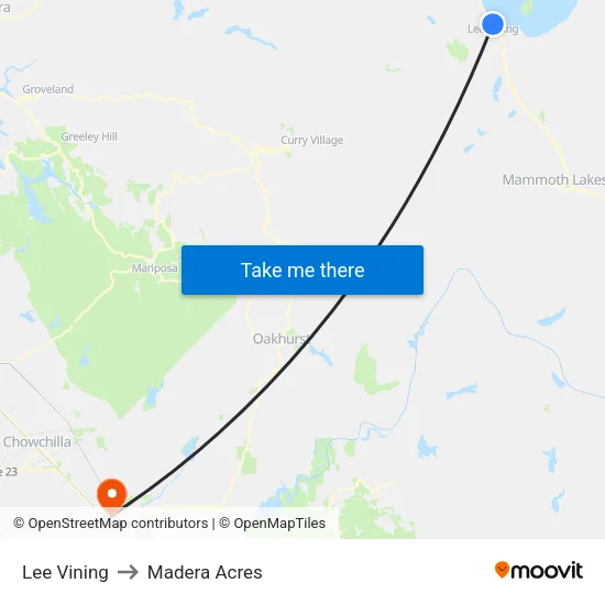 Lee Vining to Madera Acres map