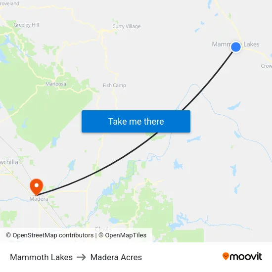 Mammoth Lakes to Madera Acres map