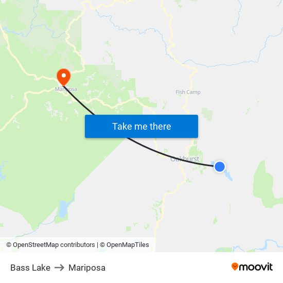 Bass Lake to Mariposa map