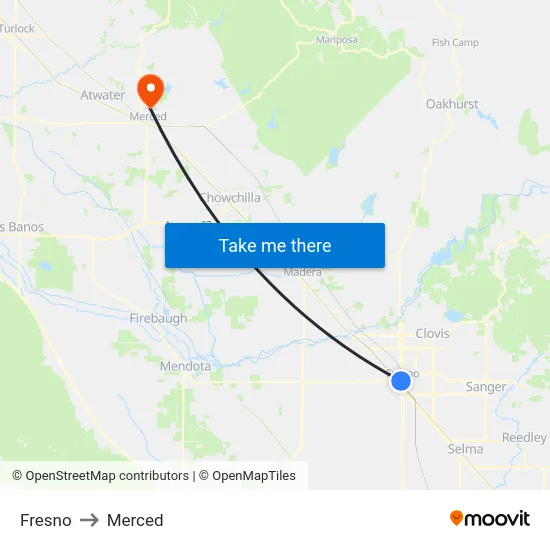 Fresno to Merced map