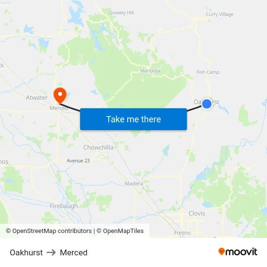 Oakhurst to Merced map