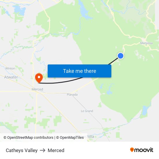 Catheys Valley to Merced map