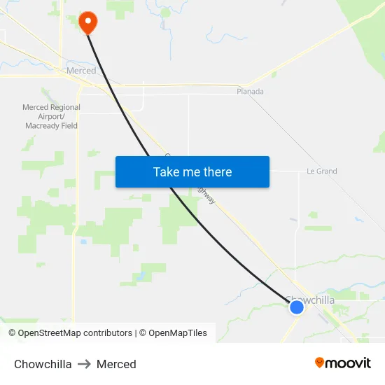 Chowchilla to Merced map