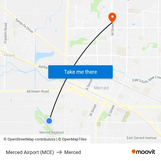 Merced Airport (MCE) to Merced map