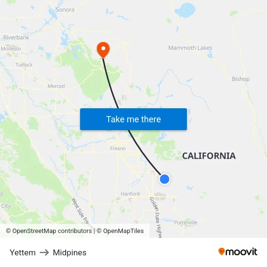 Yettem to Midpines map