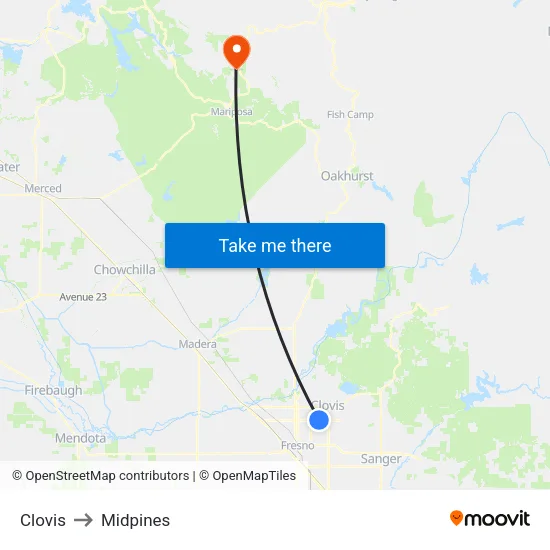 Clovis to Midpines map