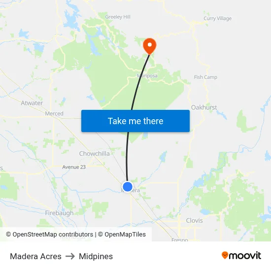 Madera Acres to Midpines map