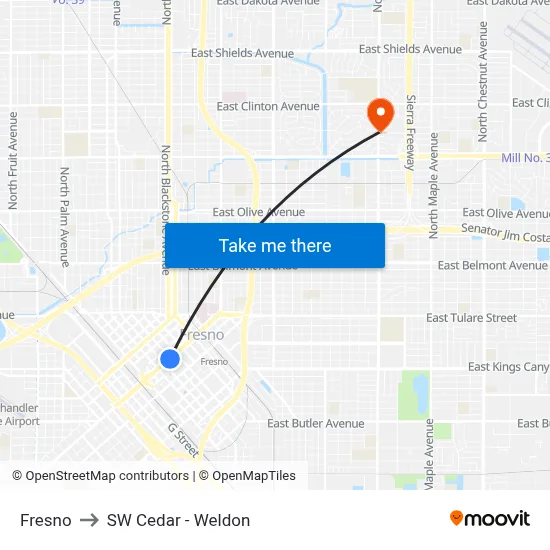 Fresno to SW Cedar - Weldon map