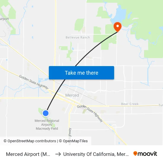 Merced Airport (MCE) to University Of California, Merced map