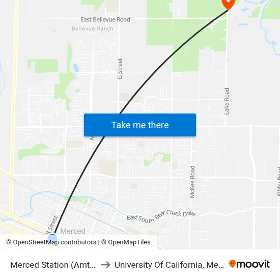 Merced Station (Amtrak) to University Of California, Merced map