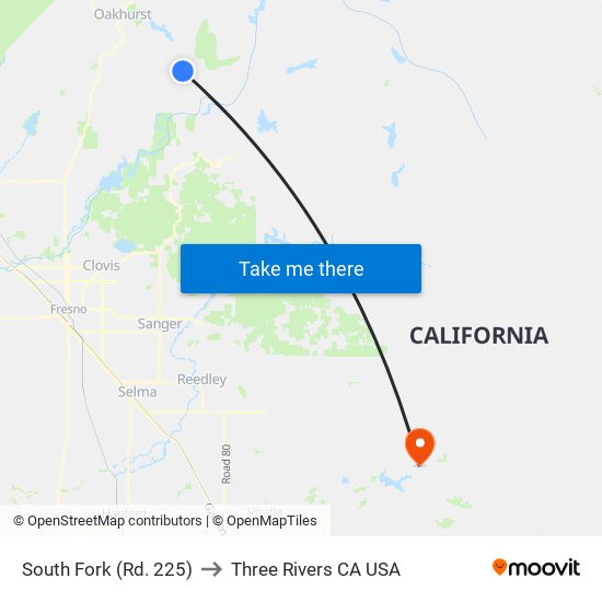 South Fork (Rd. 225) to Three Rivers CA USA map