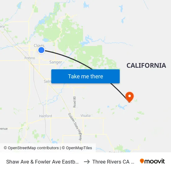 Shaw Ave & Fowler Ave Eb to Three Rivers CA USA map