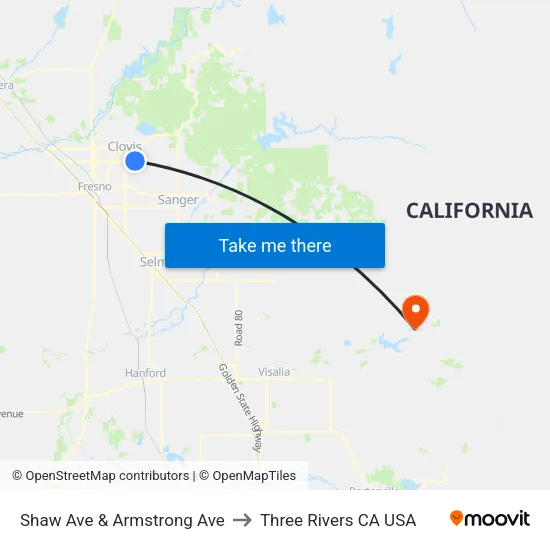 Shaw Ave & Armstrong Ave Wb to Three Rivers CA USA map