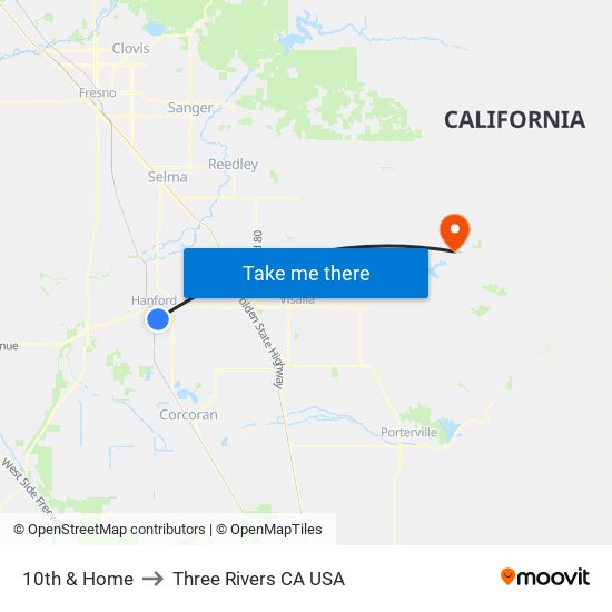 10th & Home to Three Rivers CA USA map