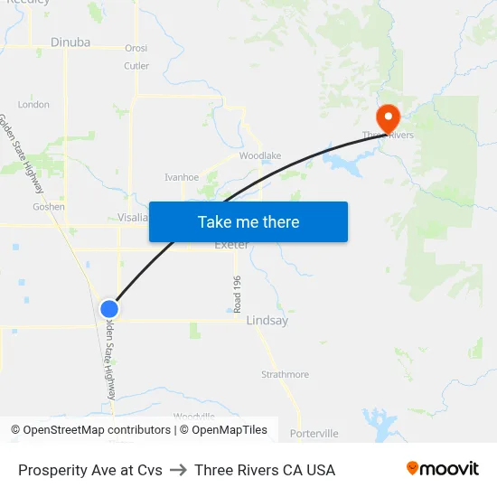 Prosperity Ave at Cvs to Three Rivers CA USA map