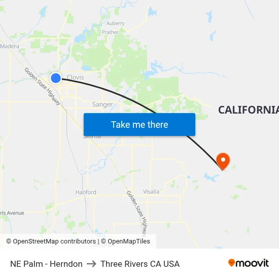 NE Palm - Herndon to Three Rivers CA USA map