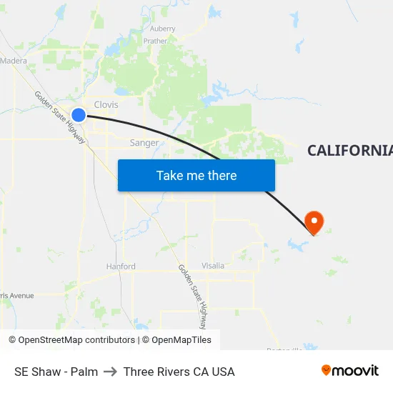 SE Shaw - Palm to Three Rivers CA USA map