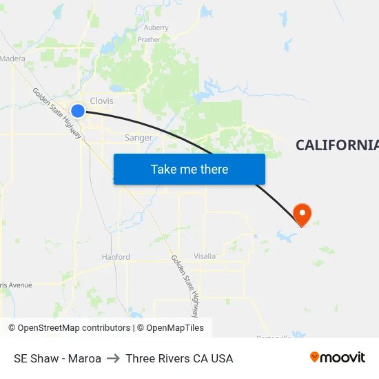 SE Shaw - Maroa to Three Rivers CA USA map