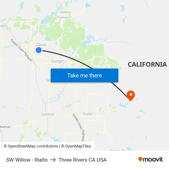 SW Willow - Rialto to Three Rivers CA USA map