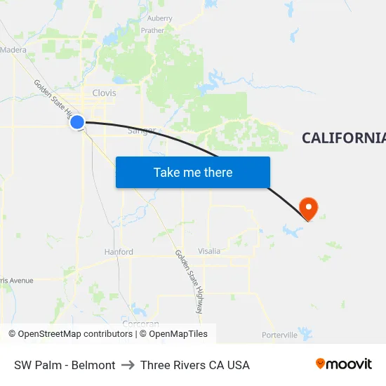 SW Palm - Belmont to Three Rivers CA USA map